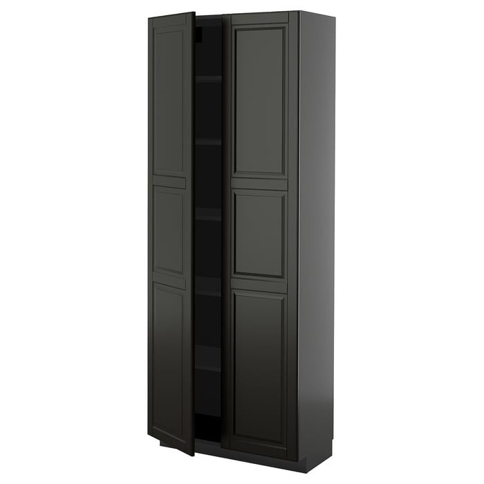 METOD Висока шафка/полиці, чорно-сірий/Bodbyn чорний, 80x37x200 см