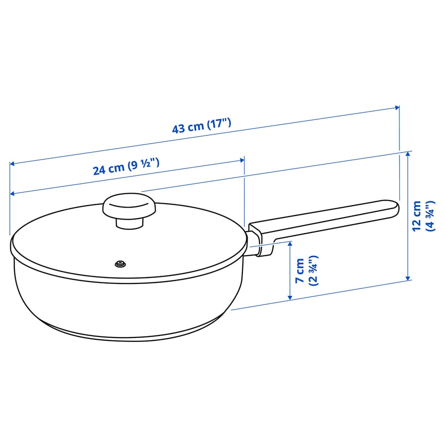 MIDDAGSMAT sügav pann kaanega, 24 cm, klaas/roostevaba teras