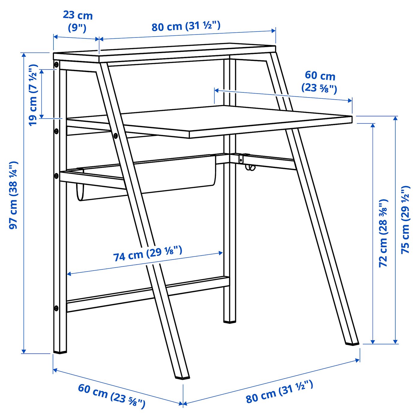 Письмовий стіл IKEA MITTPLAN, білий, 80 × 60 см — фото 4