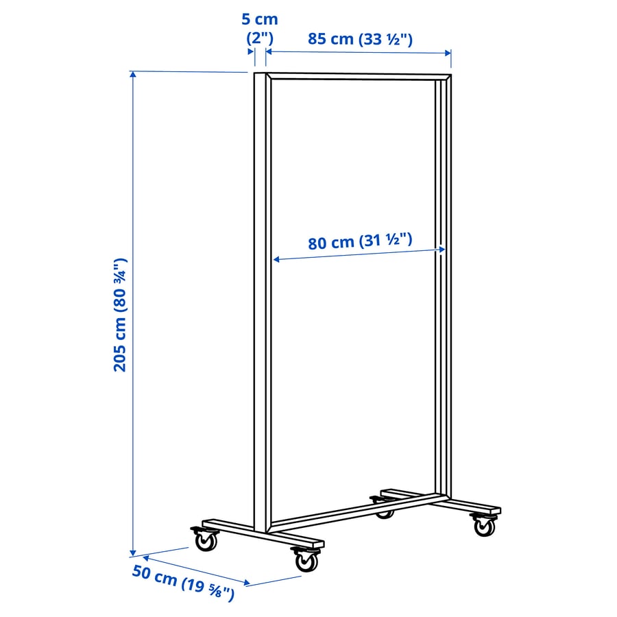 MITTZON ratastega raam, valge, 85x205x50 cm
