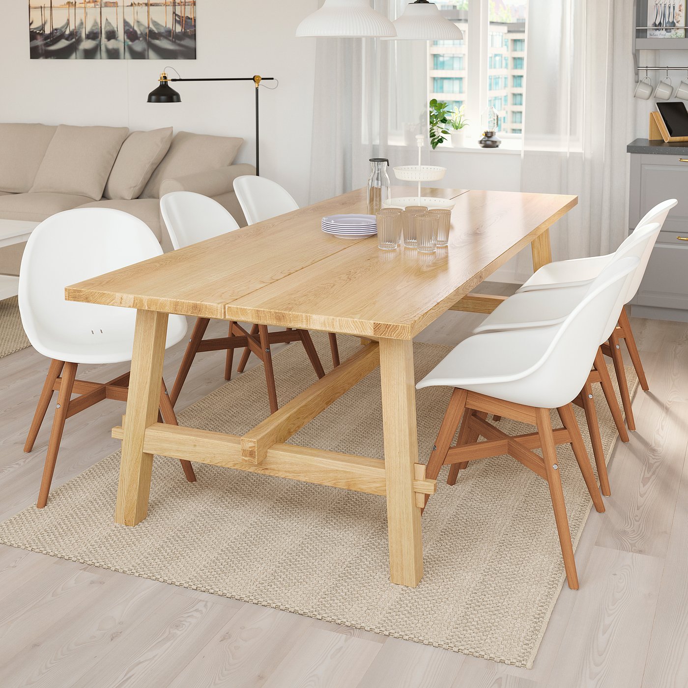 ikea mockelby fanbyn stol i 6 stulev dub belyj 235x100 sm 192 770 36