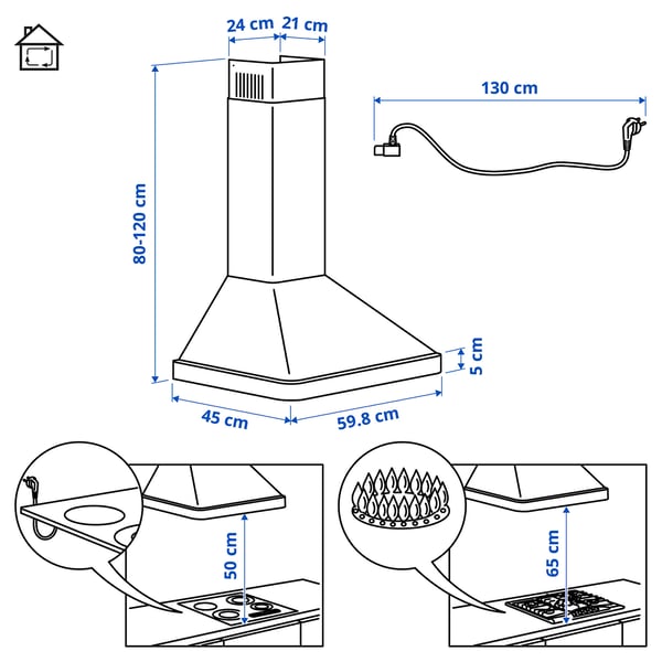 NILSBYN Wyciąg montowany do ściany, IKEA 300 czarny, 60 cm