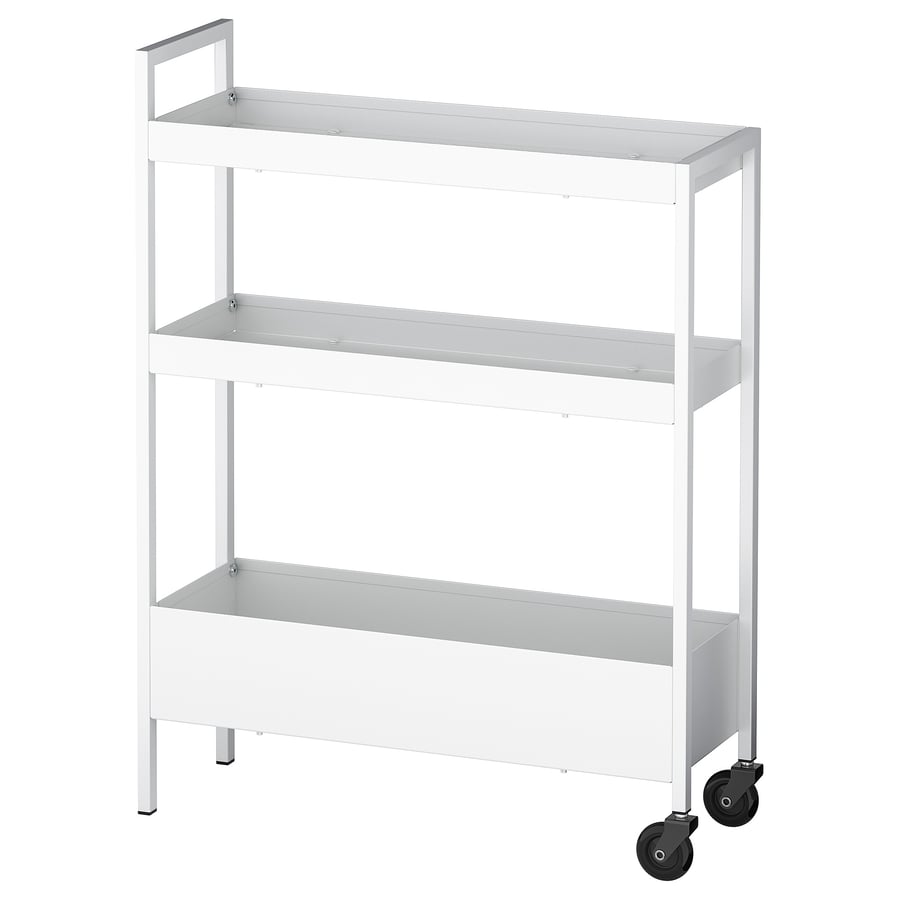 NISSAFORS ratastega riiul, valge, 50.5x19x67 cm