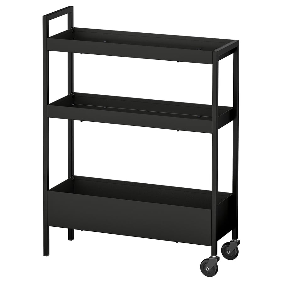 NISSAFORS ratastega riiul, must, 50.5x19x67 cm