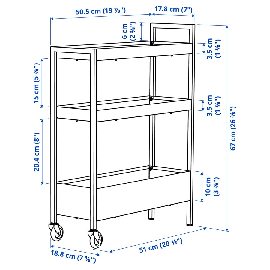 NISSAFORS ratastega riiul, must, 50.5x19x67 cm NISSAFORS ratastega riiul, must, 50.5x19x67 cm