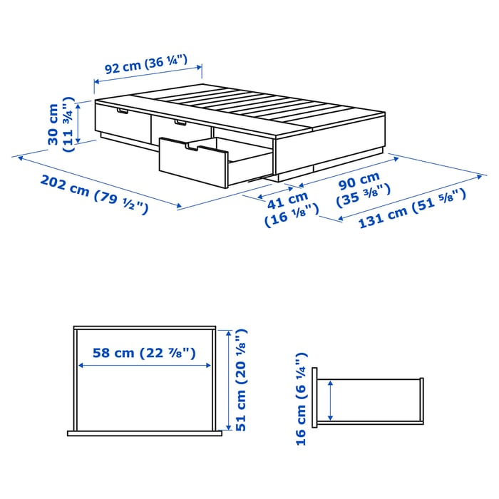 NORDLI Каркас ліжка з шухлядами, антрацит, 90x200 см, фото 6