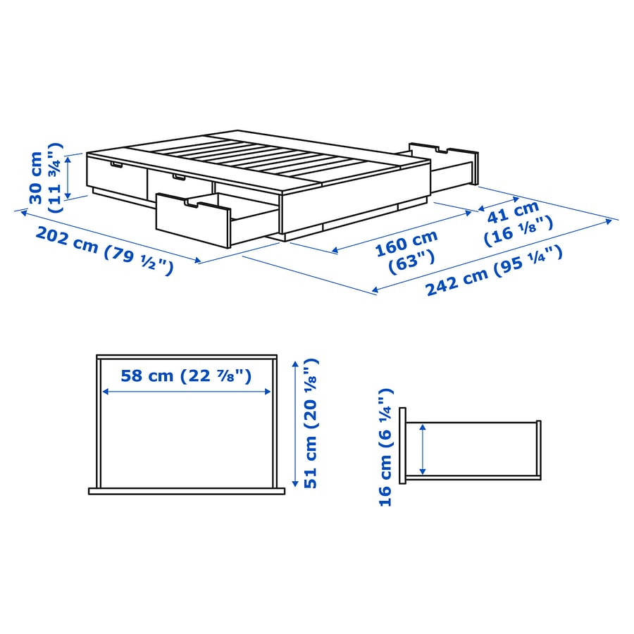 NORDLI Gulta ar atvilktnēm 160x200cm, balts