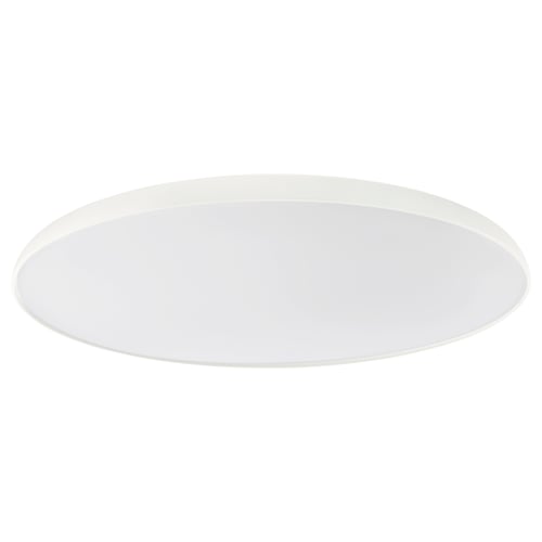 Biała lampa sufitowa NYMÅNE, elegancki okrągły design, akrylowy klosz, emituje miękkie światło.