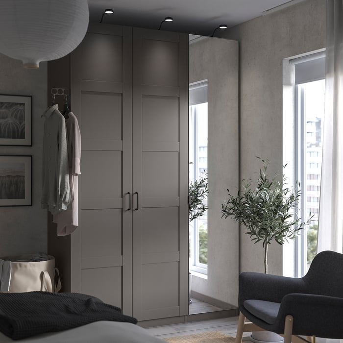 PAX / BERGSBO/ÅHEIM Комбінація шафи, темно-сірий темно-сірий/дзеркало, 150x60x236 см, фото 2