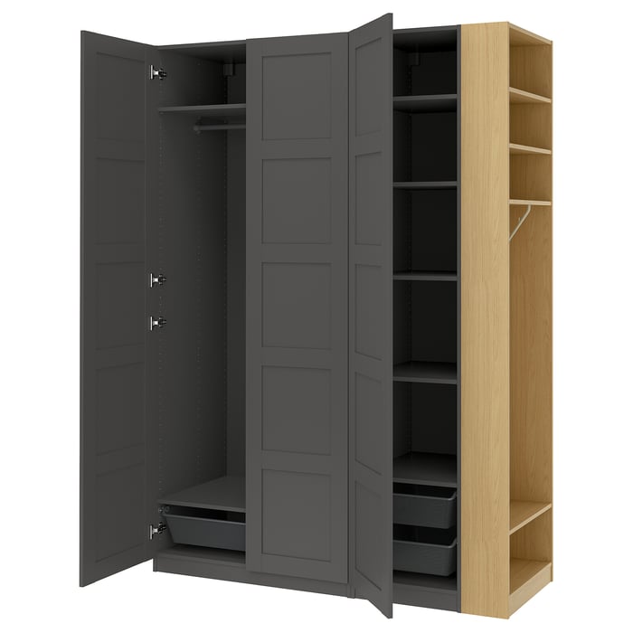 PAX / BERGSBO Комбінація шафи, темно-сірий темно-сірий/іміт. дуба, 170x60x236 см
