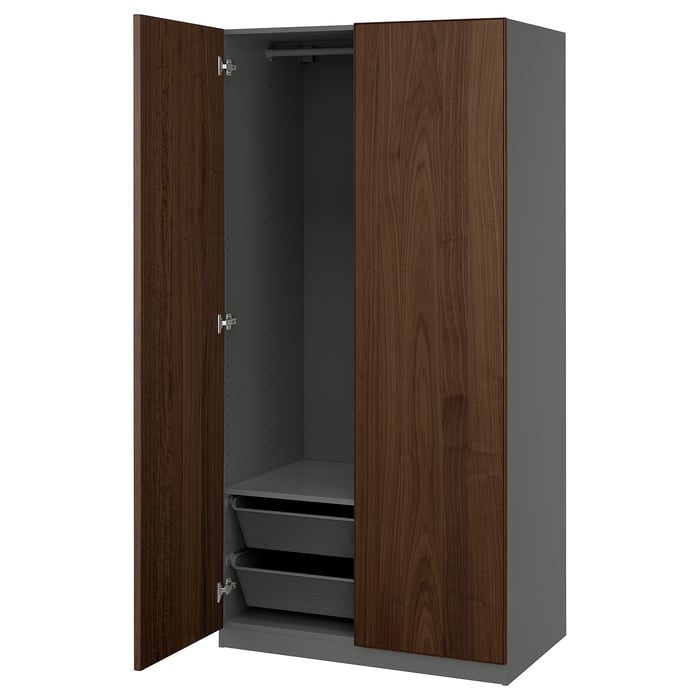 PAX / BJÖRNESKOGEN Комбінація шафи, темно-сірий/горіховий шпон, 100x60x201 см