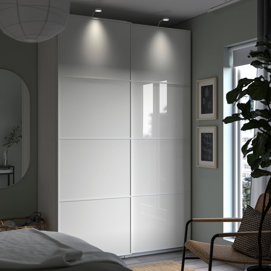PAX / FÄRVIK garderoobi kombinatsioon, valge/valge klaas, 150x66x236 cm