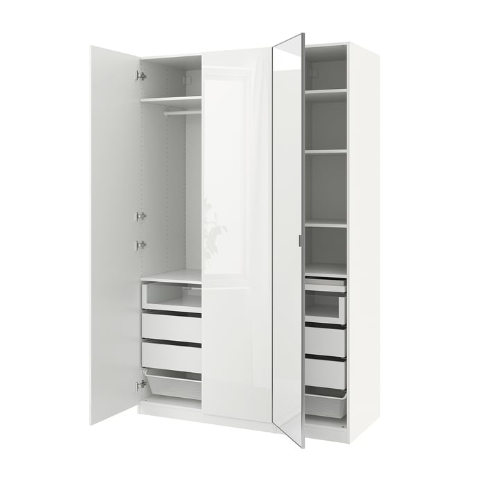 PAX / FARDAL/ÅHEIM Комбінація шафи, білий/глянець/біле дзеркало, 150x60x236 см