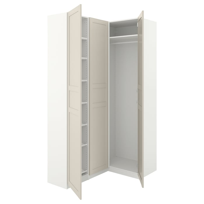 PAX / FLISBERGET Кутова шафа, білий/світло-бежевий 161, 88x236 см