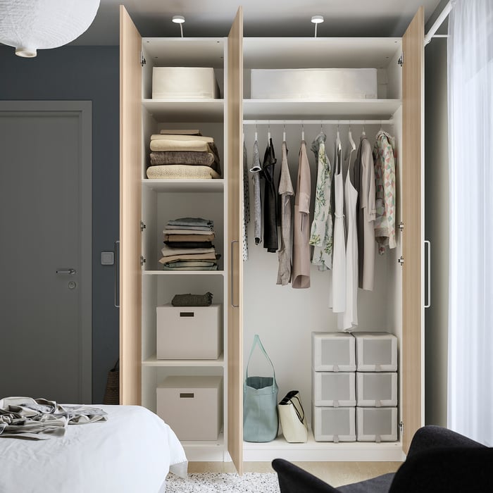 PAX / FORSAND Комбінація шаф, білий/імітація біленого дуба, 150x60x236 см, фото 3