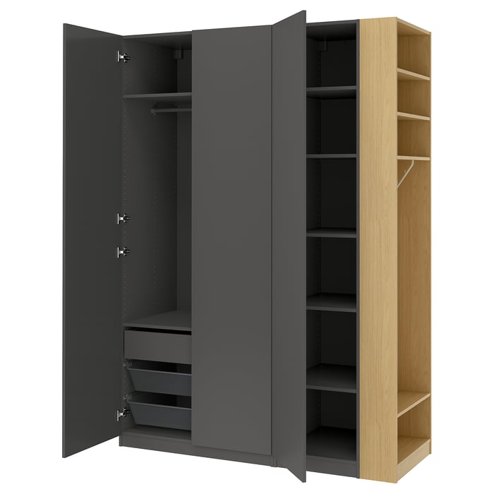 PAX / FORSAND Комбінація шаф, темно-сірий темно-сірий/іміт. дуба, 170x60x236 см