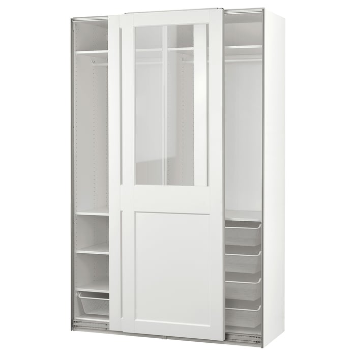 PAX / GRIMO Шафа з розсувними дверима, білий/прозоре скло білий, 150x66x236 см
