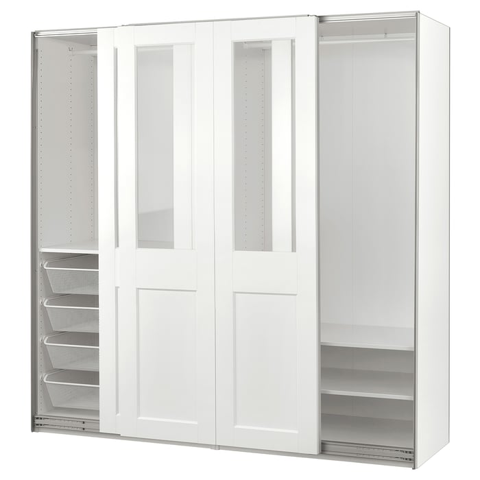 PAX / GRIMO Шафа з розсувними дверима, білий/прозоре скло білий, 200x66x201 см