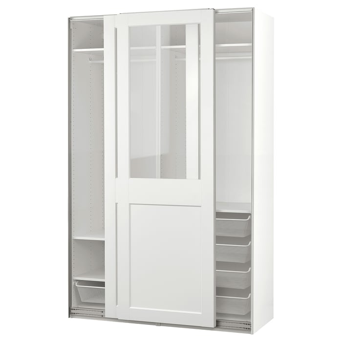 PAX / GRIMO Шафа з розсувними дверима, білий/прозоре скло білий, 150x66x236 см