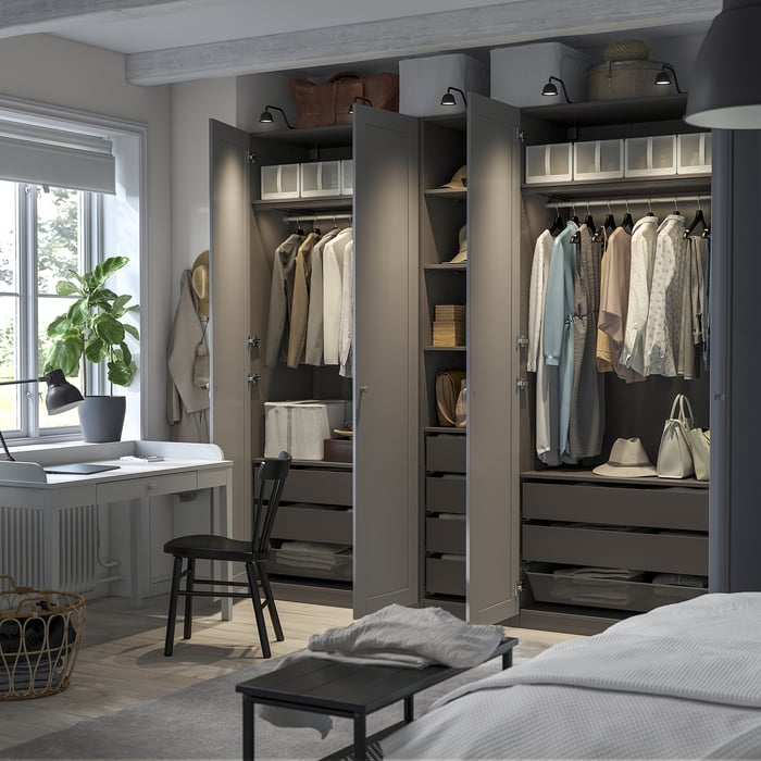 PAX / GULLABERG Комбінація шафи, темно-сірий/сірий, 250x60x236 см, фото 3