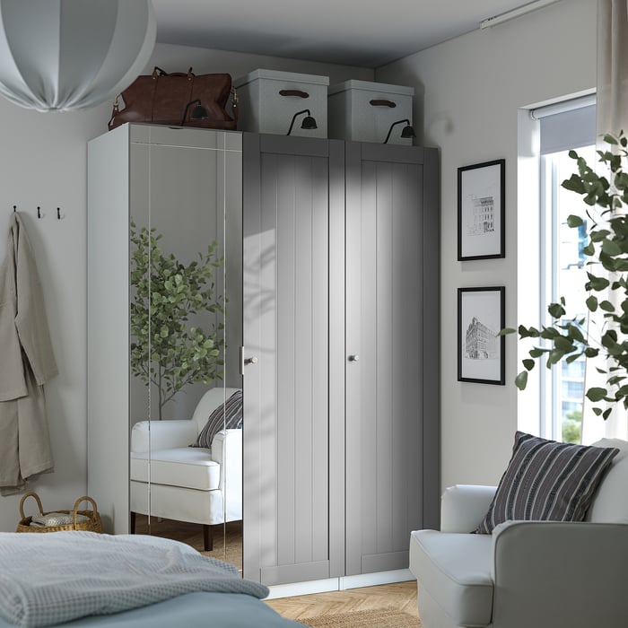 PAX / KAMMARTORP/GULLABERG Комбінація шафи, білий/дзеркало сірий, 150x60x201 см, фото 2
