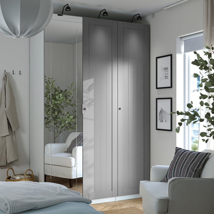 PAX / KAMMARTORP/GULLABERG Комбінація шафи, білий/дзеркало сірий, 150x60x236 см, фото 3