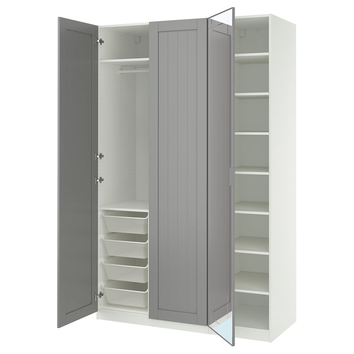 PAX / KAMMARTORP/GULLABERG Комбінація шафи, білий/дзеркало сірий, 150x60x236 см