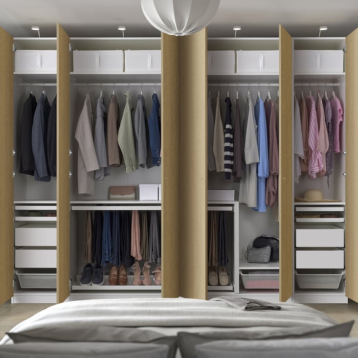 PAX / STORKLINTA Комбінація шаф, білий/імітація дуба, 300x60x236 см, фото 3