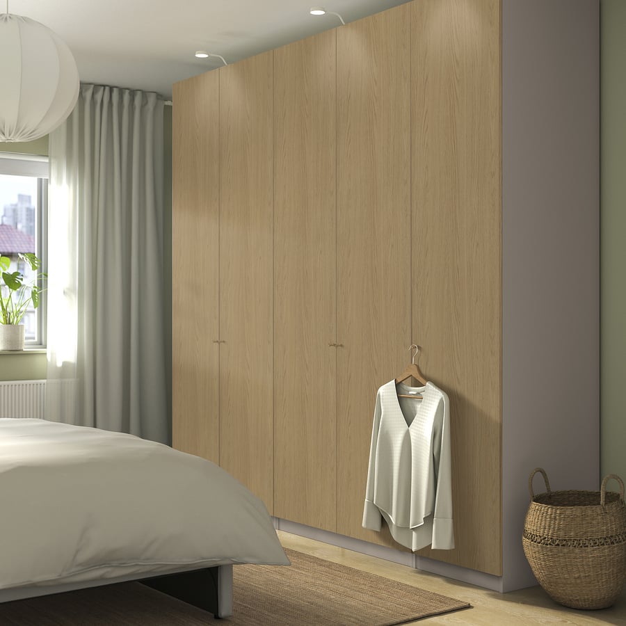 PAX / STORKLINTA skapju kombinācija, smilšpelēka/ozolkoka imitācija, 250x60x236 cm