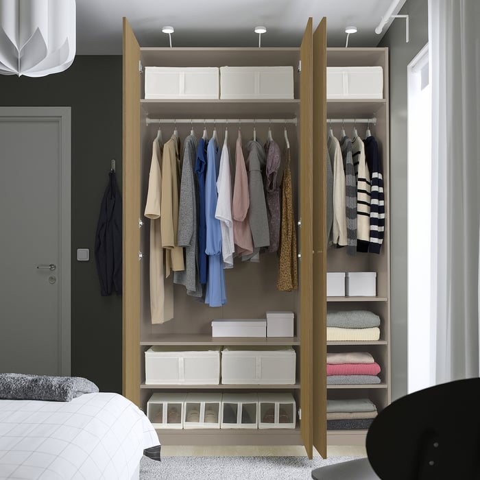 PAX / STORKLINTA Комбінація шаф, сіро-бежевий/імітація дуба, 150x60x236 см, фото 3