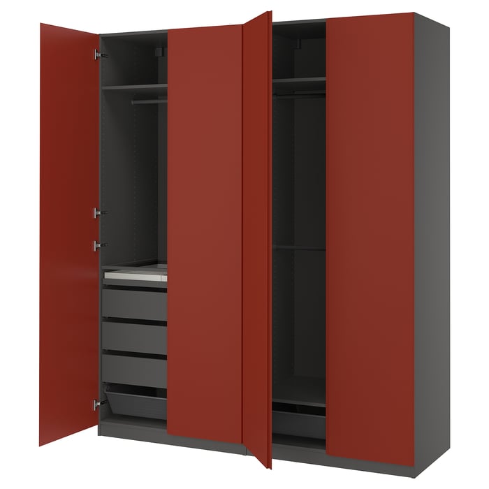 PAX / VIKANES Комбінація шафи, темно-сірий/червоно-коричневий, 200x60x236 см
