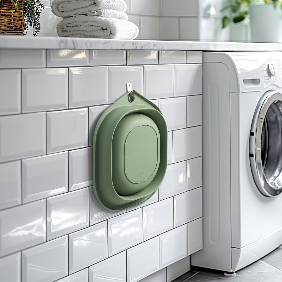 PEPPRIG pesukonteiner, kokkupandav/roheline, 10 l