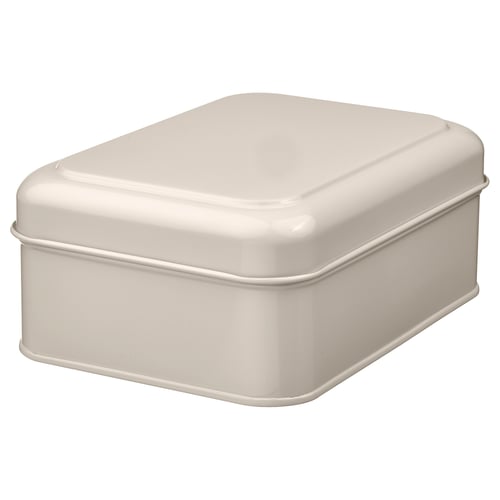 PLOGFÅRA Контейнер з кришкою - світло-бежевий 22x16x8 см
