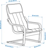 Ilustracja z wymiarami dla produktu: POÄNG.