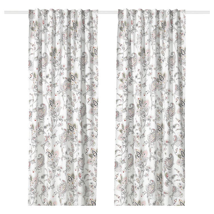 PUSSMUN Zasłona, 2 szt., biały/wielobarwny, 145x300 cm