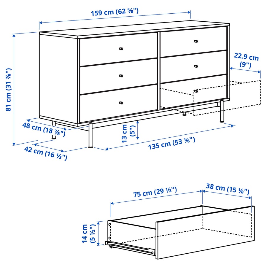 RDMANS, 6 sahtliga kummut 159x48x81 cm