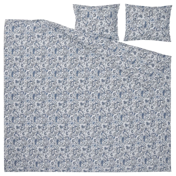 RODGERSIA Підковдра та 2 наволочки, синій/білий 200x200, 50x60 см, фото 5