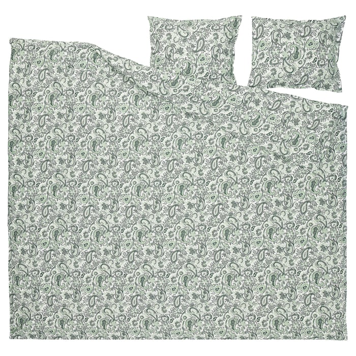 RODGERSIA Підковдра та 2 наволочки, зелений/білий 200x200, 50x60 см, фото 5