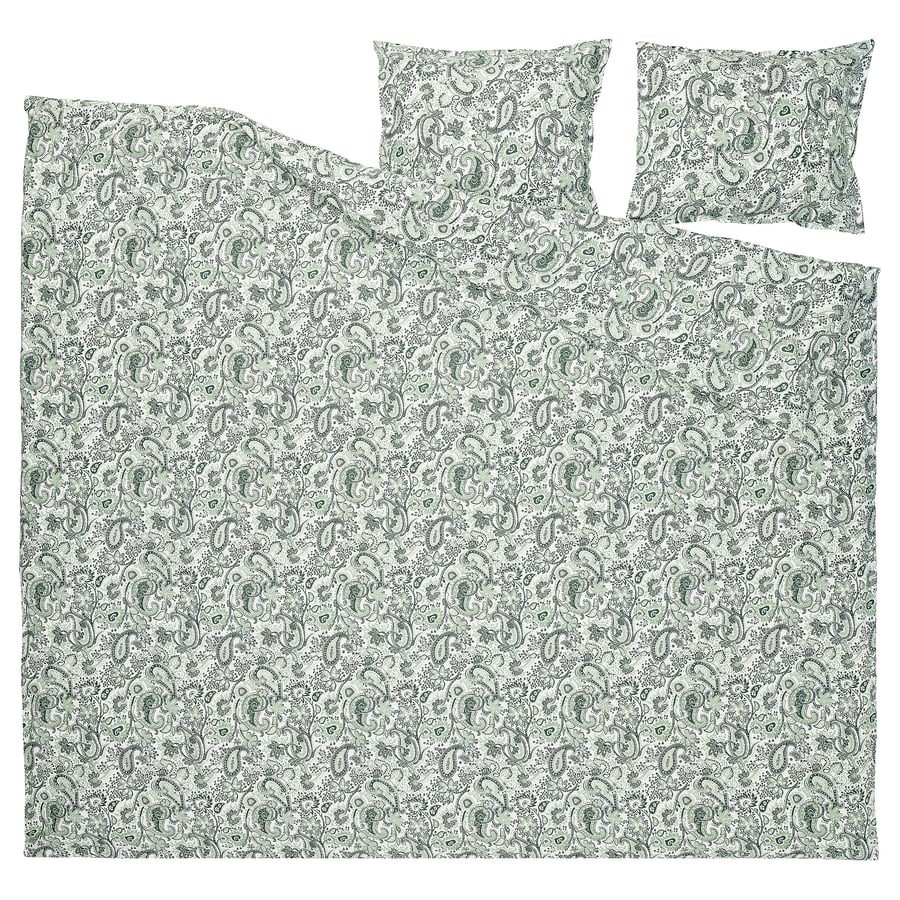 RODGERSIA tekikott ja 2 padjapüüri, roheline/valge, 200x200/50x60 cm