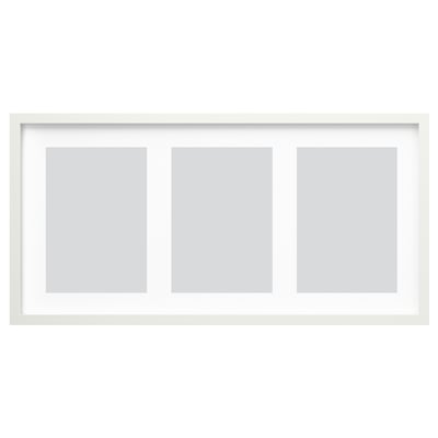 Zestaw białych ramek na zdjęcia RÖDALM, mieści 3 zdjęcia, nowoczesny design, solidna płyta pilśniowa i plastik, prostokątny kształt, prosty i elegancki.