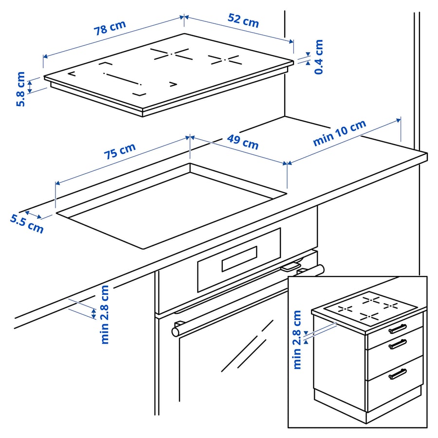 ROGESTAD induktsioonpliit, IKEA 500 must, 78 cm