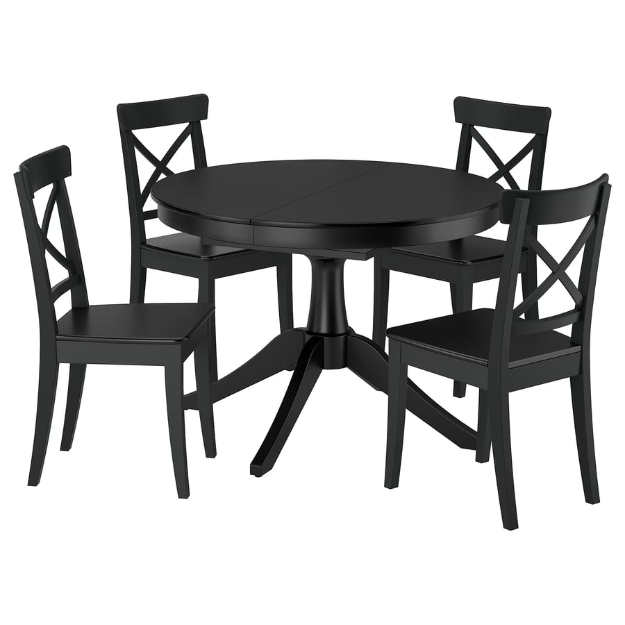 ROSENTORP / ROSENTORP galds un 4 krēsli, melnā krāsā/melnā krāsā, 110/155 cm