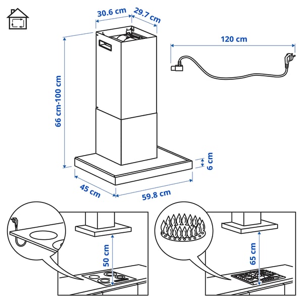 RULLBO Wyciąg montowany do ściany, IKEA 300 czarny, 60 cm