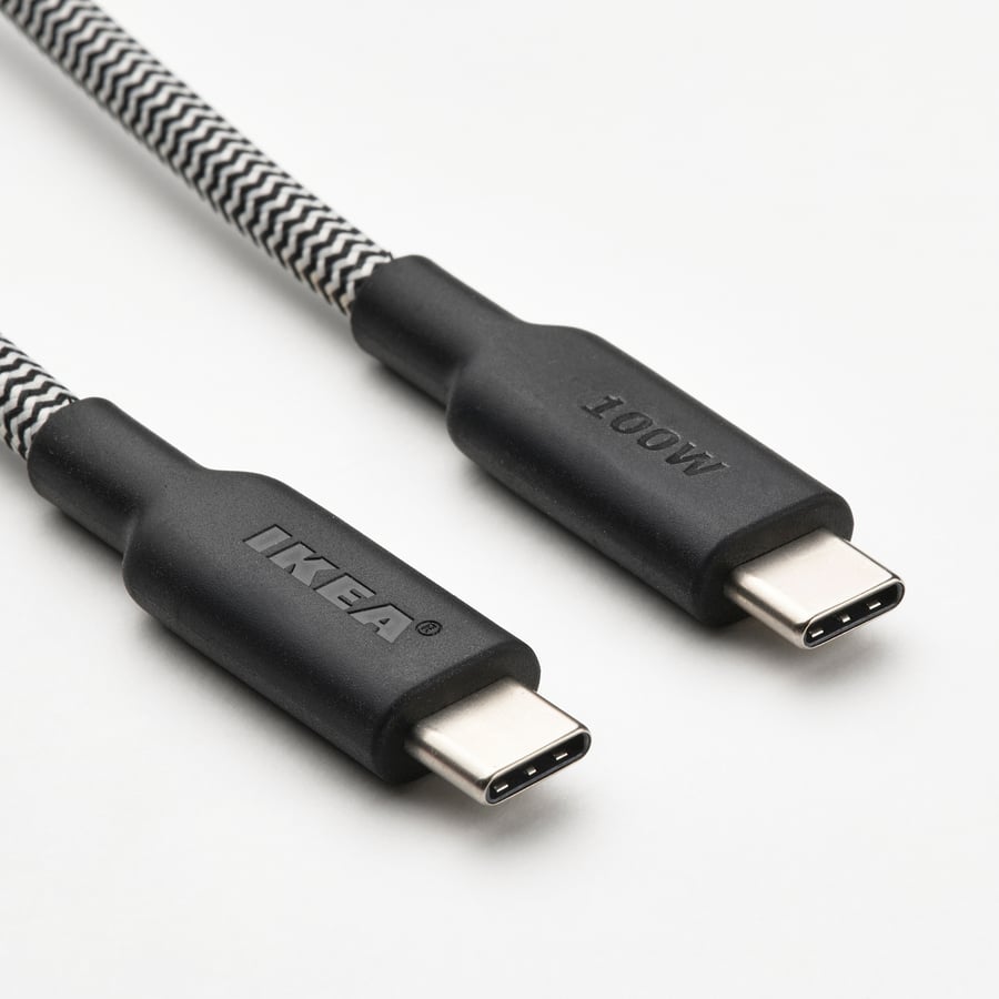 RUNDHULT USB-C-otsikutega kaabel, must/valge, 1.5 m/100 W