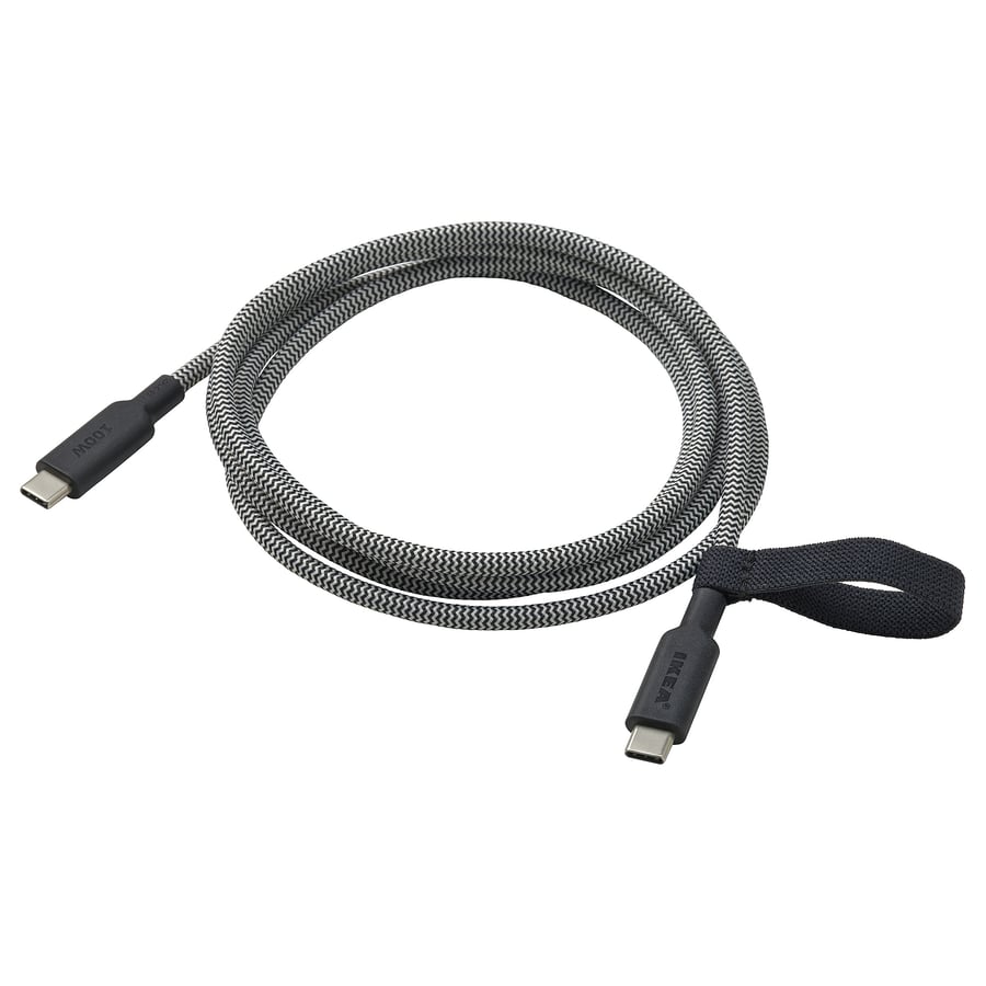 RUNDHULT USB-C/USB-C, melna/balta, 1.5 m/100 W