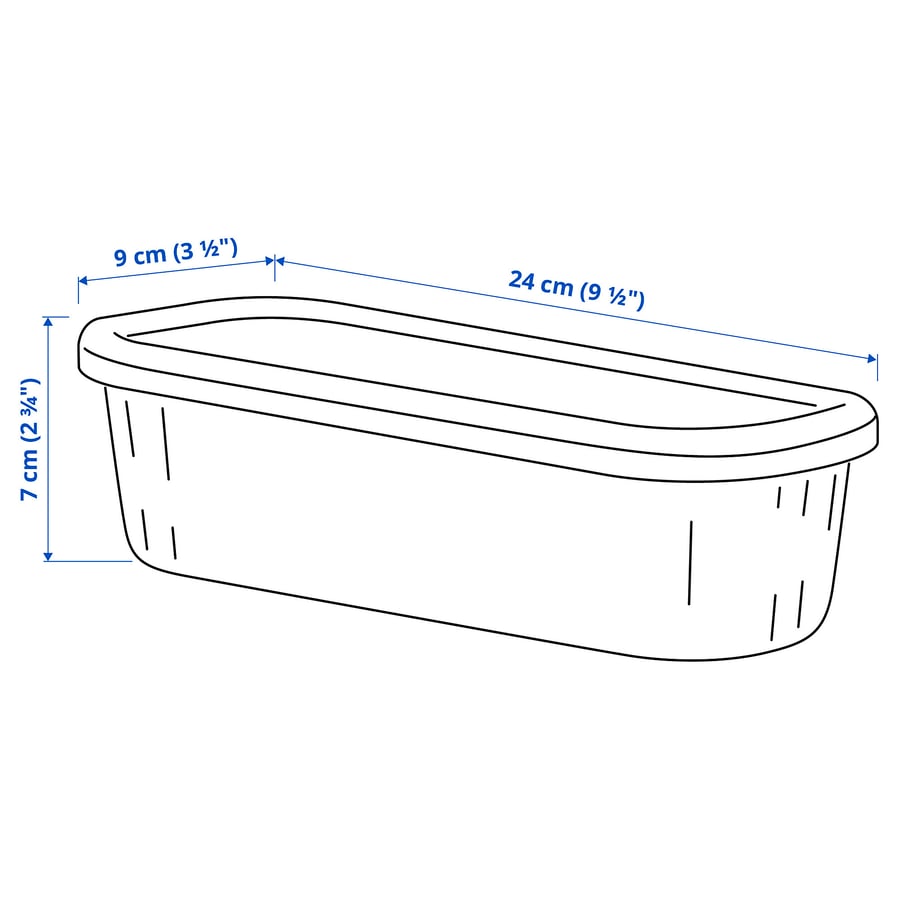 RYKTA kaanega kast, läbipaistev hallikassinine, 9x24x7 cm/0.5 l