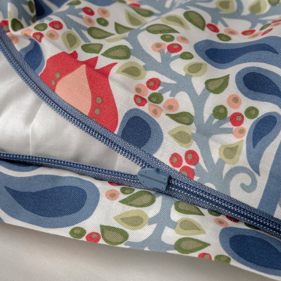 SÄTERVIDE tekikott ja padjapüür võrevoodile, valge sinine/Lillemuster, 110x125/35x55 cm