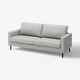 Nowoczesna szara sofa, minimalistyczny design, miękkie poduszki, solidne czarne nogi.