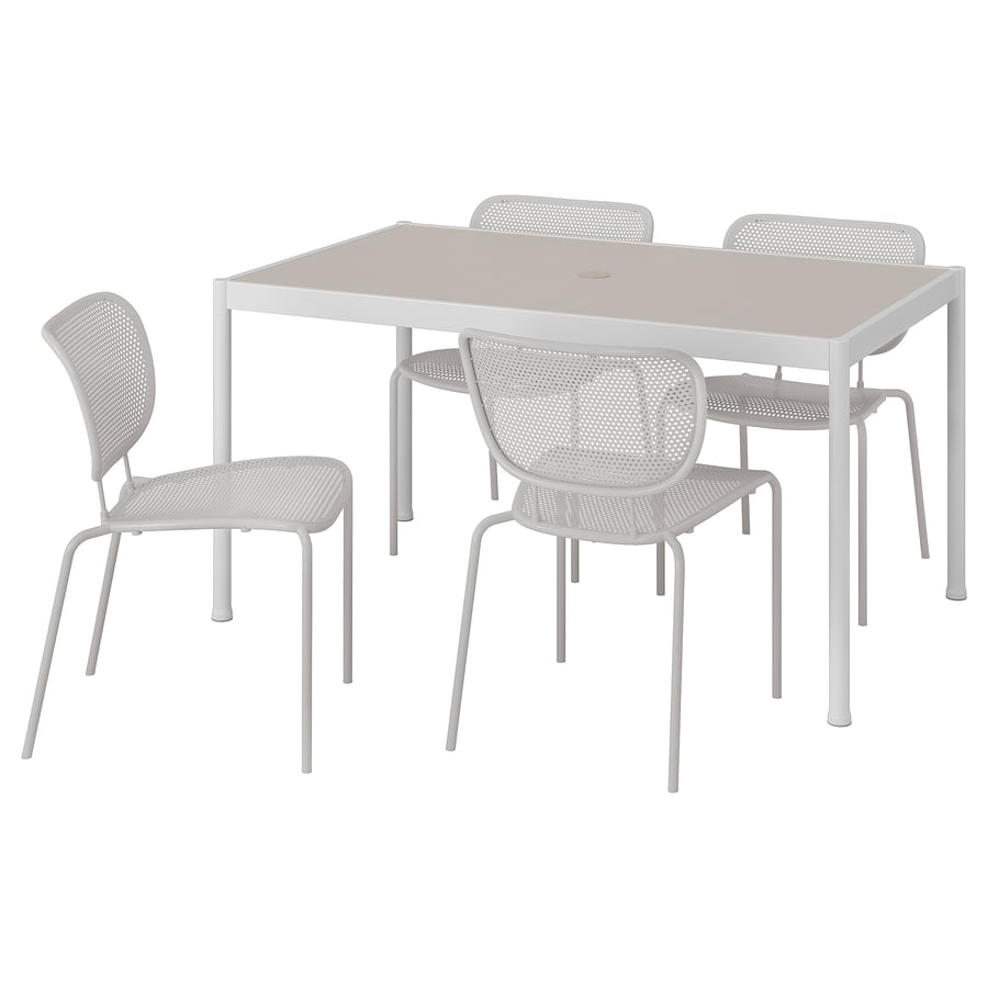 SEGERÖN / DUVSKÄR Galds un 4 krēsli - āra balts/bēšs/pelēks 147 cm 