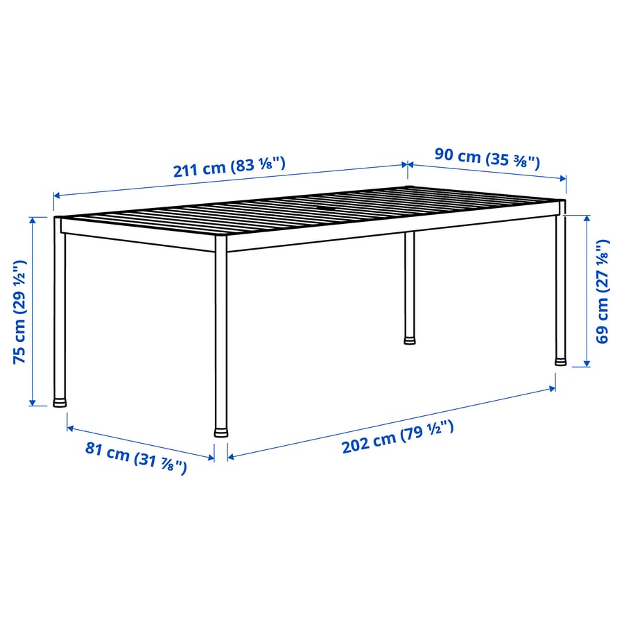 SEGERÖN galds+6 krēsli ar roku balstiem, āra, balts/bēšs/Frösön/Duvholmen bēšs, 212 cm